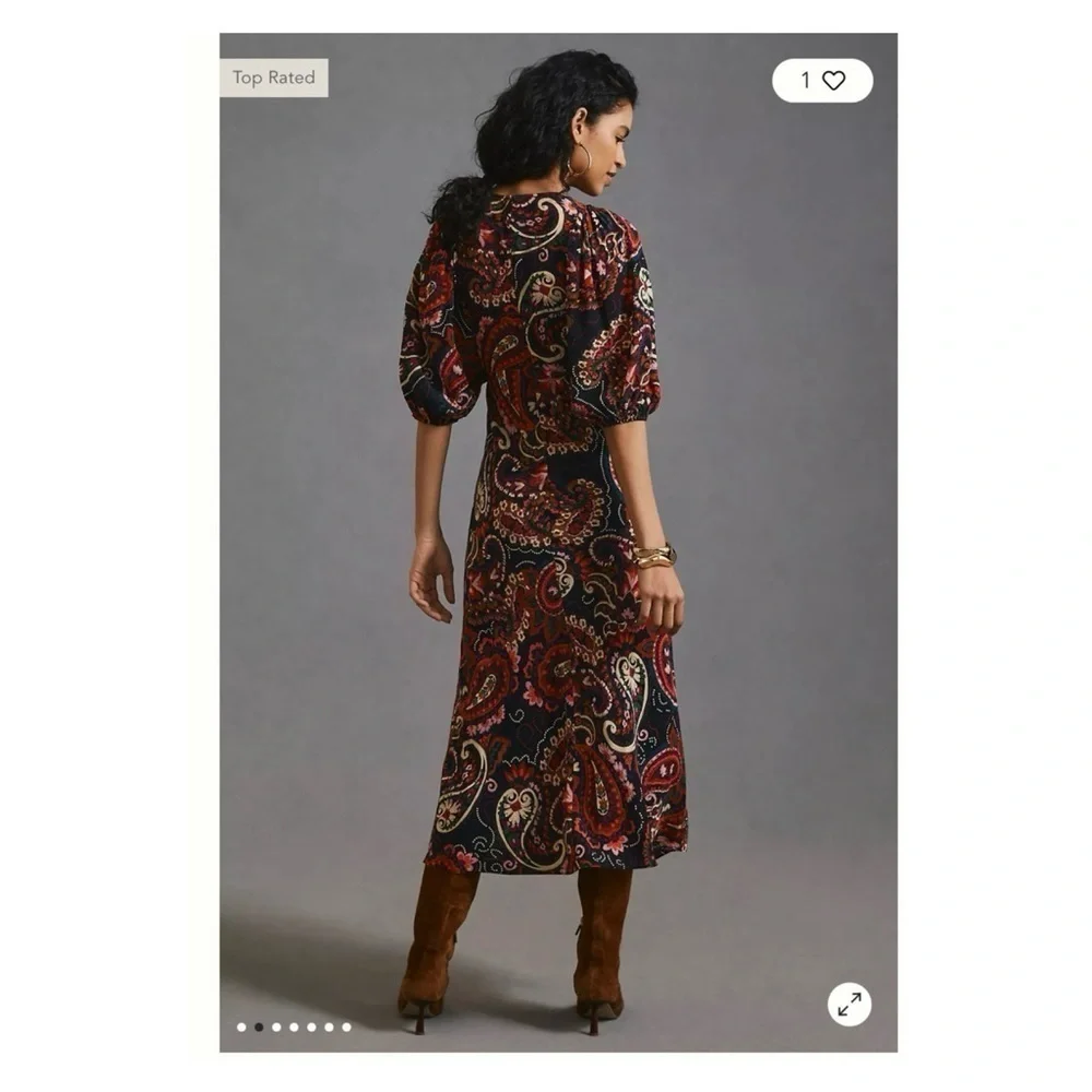 KACHEL x Anthropologie Paisley Puff Sleeve Midi Dress XS NWT Fall Boho - Picture 4 of 15